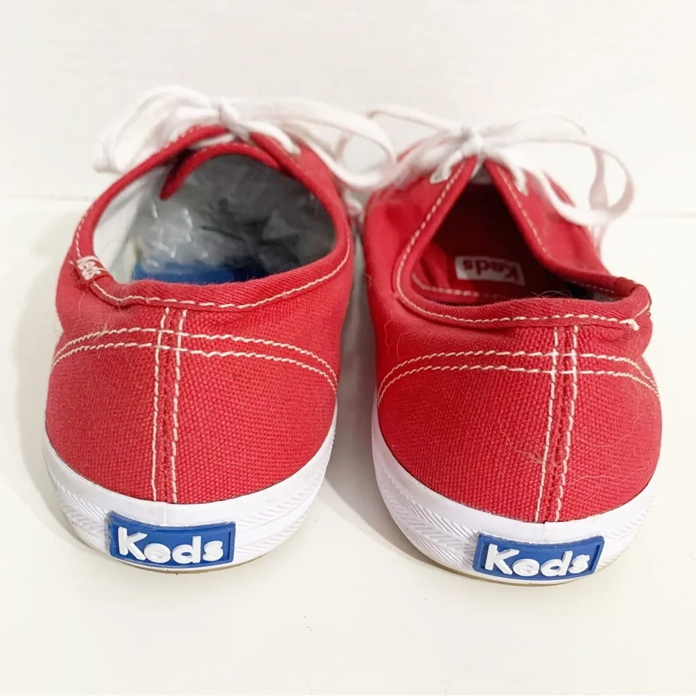 Keds Classic Champion Canvas Lace Up Sneakers White Outsoles and Soles Red 🟥